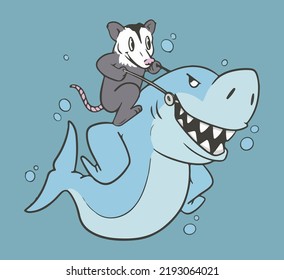 possum on shark vector print