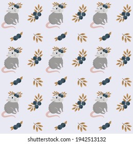 Possum seamless pattern. Cute animal vector pattern. Adorable opossum picture. Kids design for fabric, textile, decor, cloth, prints.