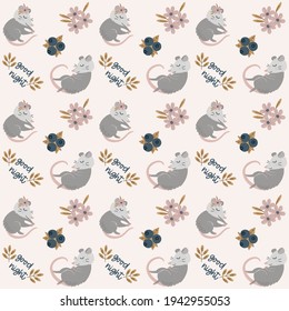 Possum seamless pattern. Cute animal vector pattern. Adorable opossum picture. Kids design for fabric, textile, decor, cloth, prints.