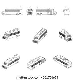 Post apocalypse bus. Vector set.