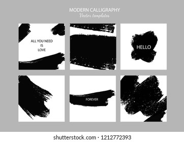 Post and Banners template with abstract brush strokes. Set of ink brushes grunge square. Vector hand drawn