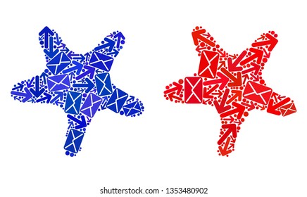 Post bent star icon mosaic of envelopes and arrows with blue color. Abstract vector bent star illustration is shaped with mail traffic symbols. Flat design for messages traffic purposes.