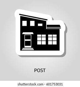 Post black silhouette building web sticker, vector illustration