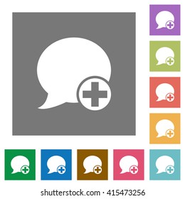 Post blog comment flat icon set on color square background.