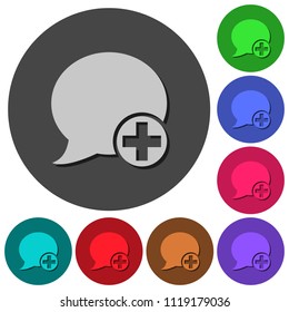 Post blog comment icons with shadows on color round backgrounds for material design