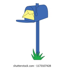 Post Box cartoon. Outlined illustration with thin line black stroke