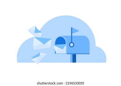 Post Box with Mail Letter Flat Vector Illustration Blue Color for Graphic Design Element or Interface Design