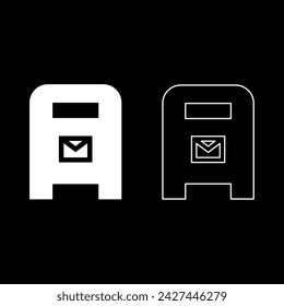 Post box mail postal letterbox mailbox set icon white color vector illustration image solid fill outline contour line thin flat style