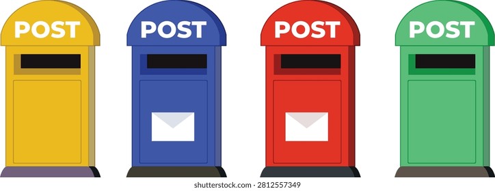 Post Box Mailbox Icon Collection, Postal Mail Letter Box Vector Set