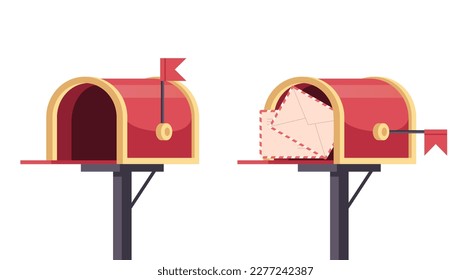 Post box mailbox letterbox full and empty envelope concept. Vector graphic design element illustration

