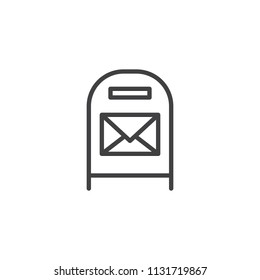 Post box with message outline icon. linear style sign for mobile concept and web design. Mail box with envelope simple line vector icon. Symbol, logo illustration. Pixel perfect vector graphics