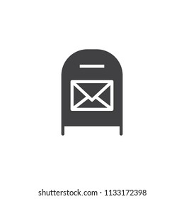 Post box with message vector icon. filled flat sign for mobile concept and web design. Mail box with envelope simple solid icon. Symbol, logo illustration. Pixel perfect vector graphics