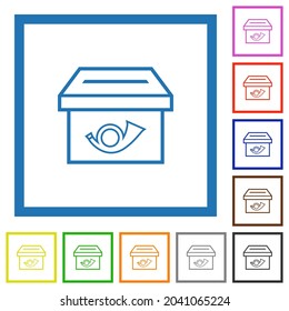 Post box outline flat color icons in square frames on white background