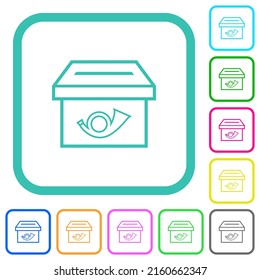 Post box outline vivid colored flat icons in curved borders on white background