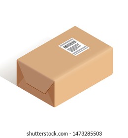Post box packaged in paper isometric icon isolated on white background. Online shipping and transportation vector illustration. Can use for web, apps, infographics