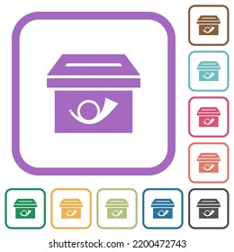 Post box solid simple icons in color rounded square frames on white background