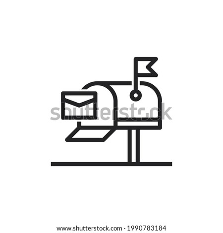 Post box white icon isolated vector in modern flat style. Mail delivery icon, Envelope entering open mailbox. Mailbox line icon, outline vector sign, linear style pictogram isolated on white.