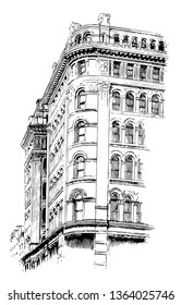Post building designed by George Browne Post, a twenty story tallest New York building  vintage line drawing.