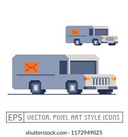 Post car pixel art icon isolated vector on white background, delivery track logo concept. 