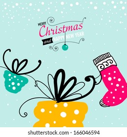 Post card with Christmas doodles. Vector illustration.
