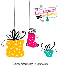 Post card with Christmas doodles. Vector illustration.