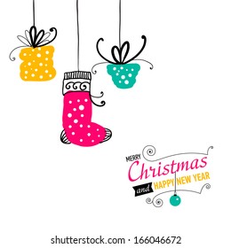 Post card with Christmas doodles. Vector illustration.