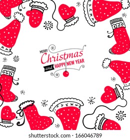 Post card with Christmas doodles. Vector illustration.