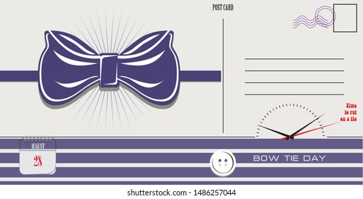 Post card for date Bow Tie Day. Holiday dates in August.