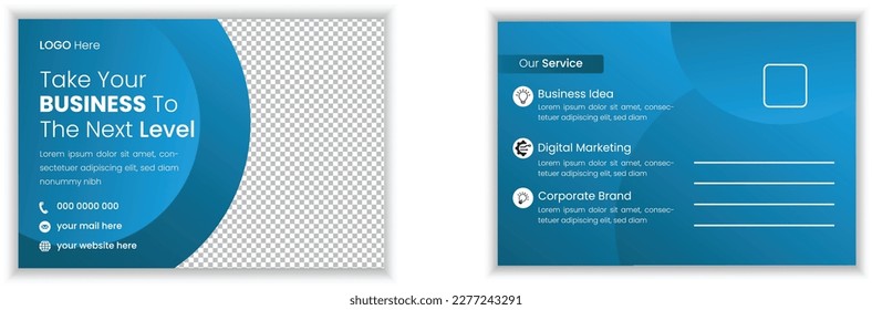 Post Card Design Template Blue Gradient Vector Business 