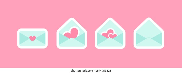 Post card and envelope set. Modern collection of love and friendship letter designs. Valentine's day vector illustrations for web and print.