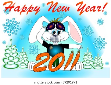 Post card "Happy new year!" with a rabbit - a symbol of the Chinese new year 2011  vector eps10