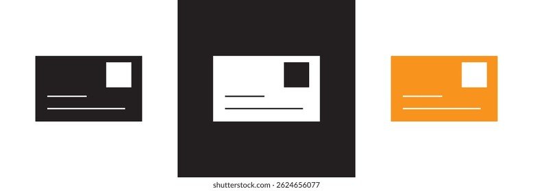 Icono de la tarjeta postal. Vector para Sitios web, interfaces móviles, presentaciones, Anuncio, imagen de marca, etc. Ilustración vectorial. aislado en el fondo blanco y negro. EPS 10 