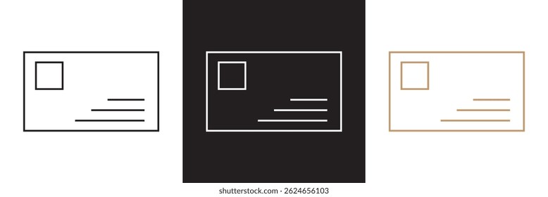 Icono de la tarjeta postal. Vector para Sitios web, interfaces móviles, presentaciones, Anuncio, imagen de marca, etc. Ilustración vectorial. aislado en el fondo blanco y negro. EPS 10 