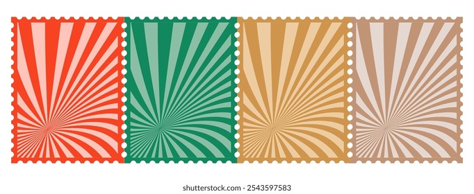 Conjunto de pegatinas de sello de tarjeta postal. colección de ilustración de dibujos animados de flores de estilo Antiguas. Antiguo Paquete de elementos de franqueo de correo, color de Navidades de matasellos.
