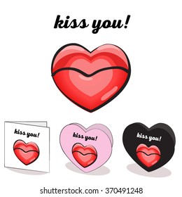 post card for Valentine's day lips and heart
