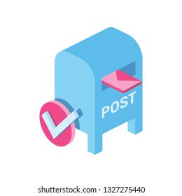 Post Check mark 3d vector icon isometric pink and blue color minimalism illustrate