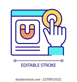 Post click optimization RGB color icon. Providing relevant personalized content. Engage customer interaction. Isolated vector illustration. Simple filled line drawing. Editable stroke. Arial font used