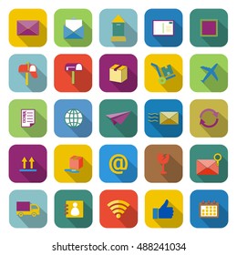 Post color icons with long shadow, stock vector