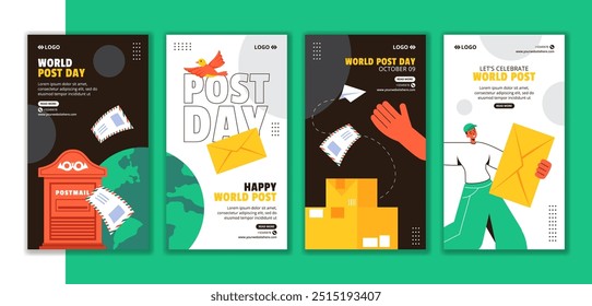 Post Day Social Media Stories Flat Cartoon Hand Drawn Templates Background Illustration