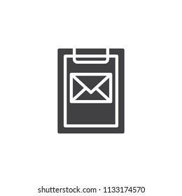 Post delivery form vector icon. filled flat sign for mobile concept and web design. Clipboard with envelope simple solid icon. Symbol, logo illustration. Pixel perfect vector graphics