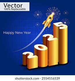 Post design for Happy New Year 2025. 3d Golden typography.