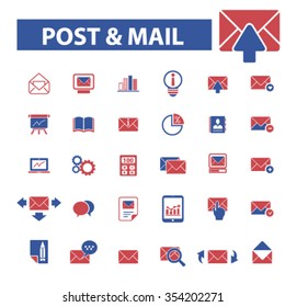 post, direct mail, email marketing, correspondence, communication, newsletter, answer, information, contact, receive message icons, signs vector
