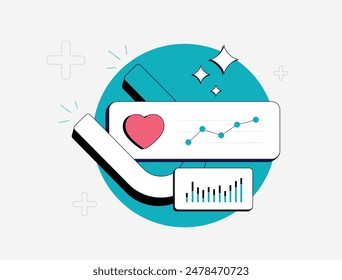 Kampagnenkonzept nach dem Engagement. Erhöhte Social-Media-Raten, Likes, Follower und Publikumsbeteiligung. Flache Vektorgrafik isolierte Umrissabbildung mit riesigen Magneten, die Likes anziehen