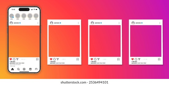 Post feed frame mockup com smartphone mock up design de modelo, carrossel post modelo, páginas de quadro de rolagem móvel