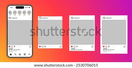 Post feed frame mockup with smartphone Iphone mock up template design, social media carousel post template, mobile app scroll frame different pages