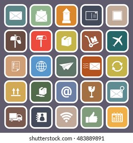 Post flat icons on purple background, stock vector