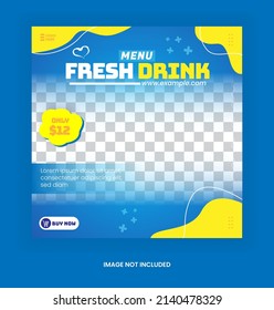Post Fresh Drink Template For  Social Media Post Advertising Banner With Blue Color