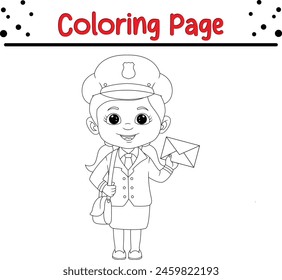 post girl posing holding envelope coloring book page for kids.