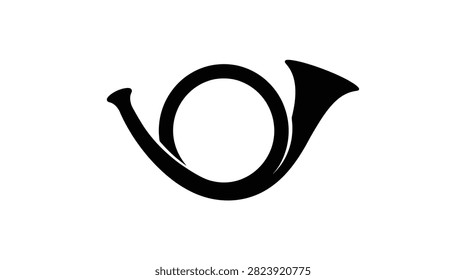 Post horn symbolizing mail delivery in black and white silhouette
