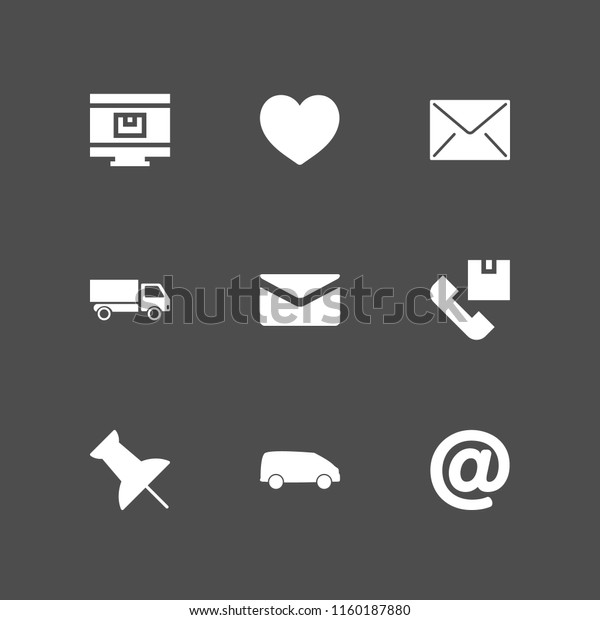 post icon. 9 post set with like, mail,
push pin and van vector icons for web and mobile
app